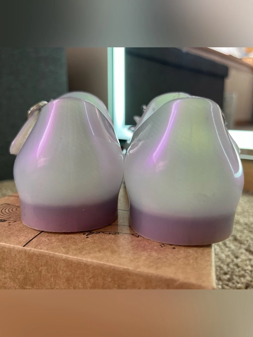 Mini Melissa Iridescent Lavender Mary Janes with Silver Butterfly